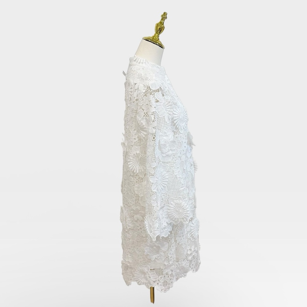 J.Marie Seraphina Shift Dress White Floral 3D Lace 3/4 Sleeve Kaftan NWT - Picture 7 of 14